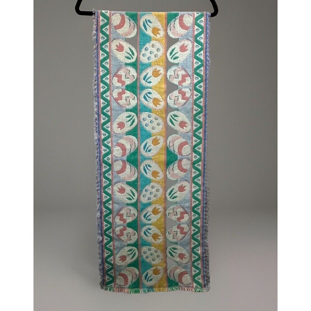 Easter Egg Spring Tapestry Table Runner 16in x 66in With Fringe
